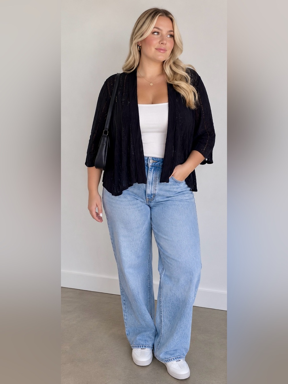 🆕Addition Elle -  Black Open-Front Knit Cardigan Shrug